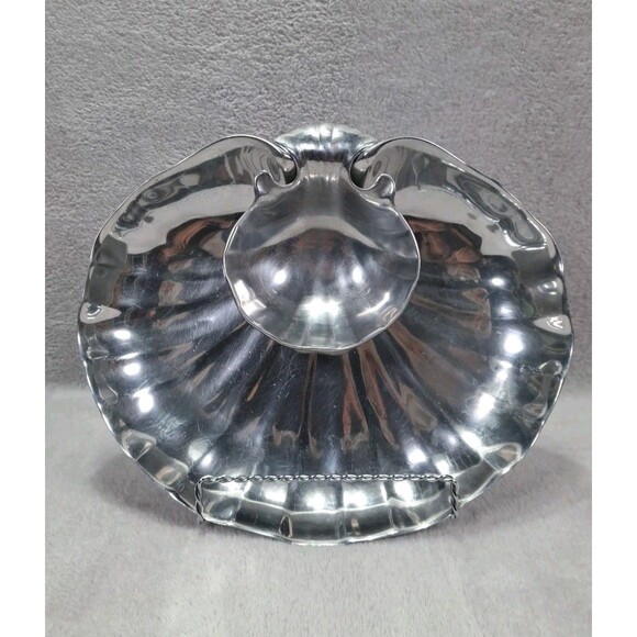 VTG Wilton 2 Pc. Set Pewter Clam Shell Chip & Footed Dip Bowl Party Bruce Fox - Picture 1 of 14